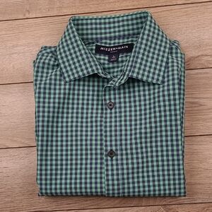 MIZZEN + MAIN Leeward Green Blue Plaid Sz Small Trim‎ Mens Long Sleeve Shirt